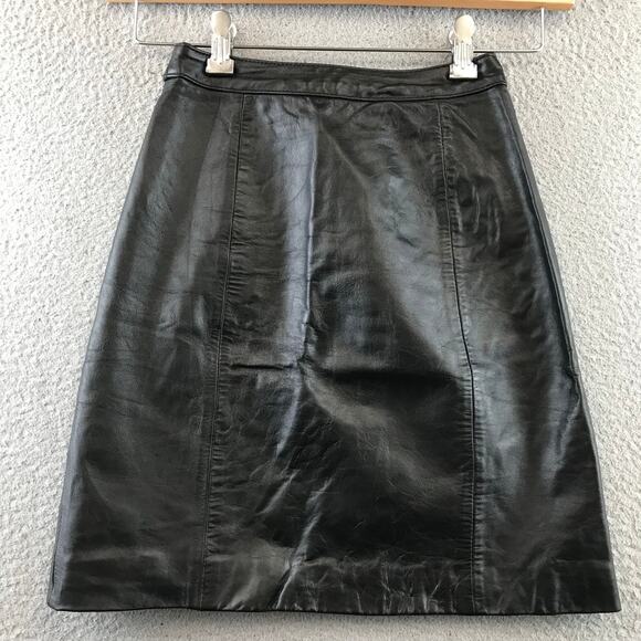 Vintage 80s Bermans Leather Skirt Womens‎ 2 Black A Line - Picture 2 of 9